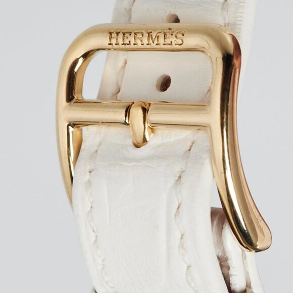 Hermes 21mm White Alligator Leather Gold Plated Heure H PM Quartz Watch HH1.200 - Picture 5 of 8